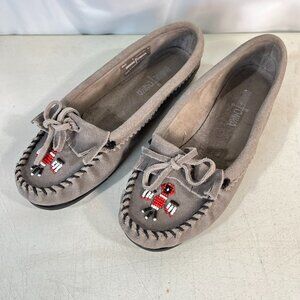 Minnetonka Moccasin 601T Thunderbird II Women Sz 8 Flat Gray Suede Leather Shoe